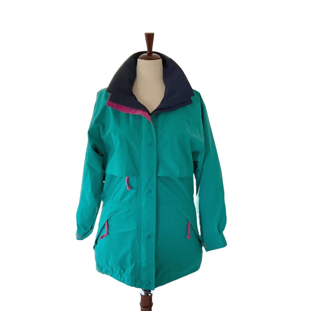 Eddie Bauer Gore-Tex Jacket Womens L Teal Green Pink Parka Vintage 90s Gorpcore